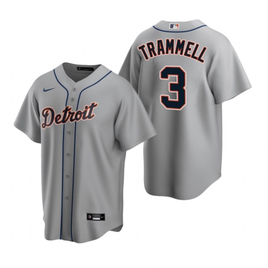 Men's Nike Detroit Tigers 3 Alan Trammell Gray Road Stitched Baseball Jersey