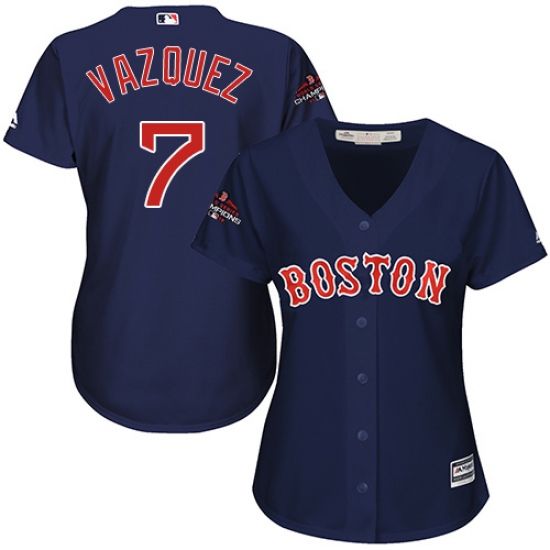Women's Majestic Boston Red Sox 7 Christian Vazquez Authentic Navy Blue Alternate Road 2018 World Series Champions MLB Jersey