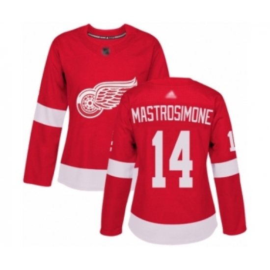 Women's Detroit Red Wings 14 Robert Mastrosimone Authentic Red Home Hockey Jersey