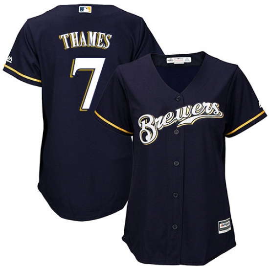 Women's Majestic Milwaukee Brewers 7 Eric Thames Authentic Navy Blue Alternate Cool Base MLB Jersey