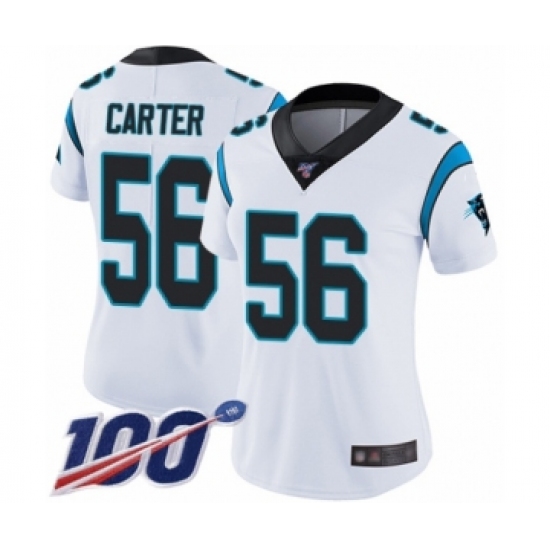 Women's Carolina Panthers 56 Jermaine Carter White Vapor Untouchable Limited Player 100th Season Football Jersey