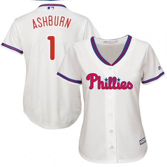 Women's Majestic Philadelphia Phillies 1 Richie Ashburn Authentic Cream Alternate Cool Base MLB Jersey
