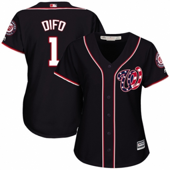 Women's Majestic Washington Nationals 1 Wilmer Difo Authentic Navy Blue Alternate 2 Cool Base MLB Jersey