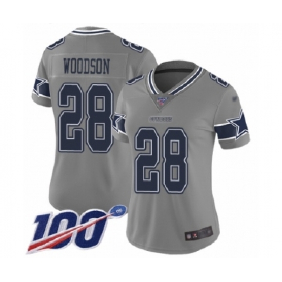 Women's Dallas Cowboys 28 Darren Woodson Limited Gray Inverted Legend 100th Season Football Jersey