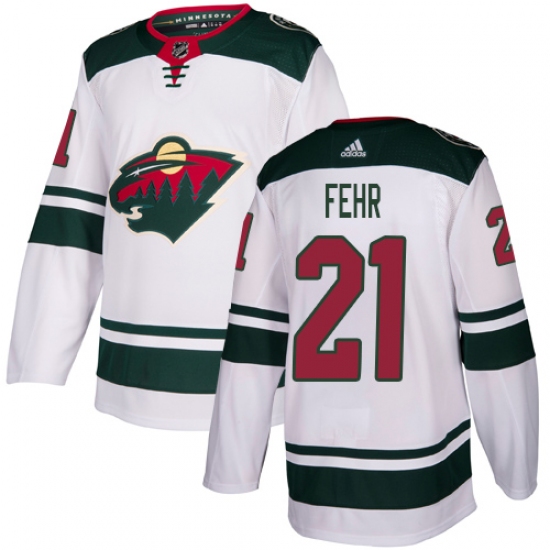 Men's Adidas Minnesota Wild 21 Eric Fehr Authentic White Away NHL Jersey