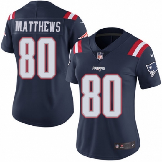 Women's Nike New England Patriots 80 Jordan Matthews Limited Navy Blue Rush Vapor Untouchable NFL Jersey