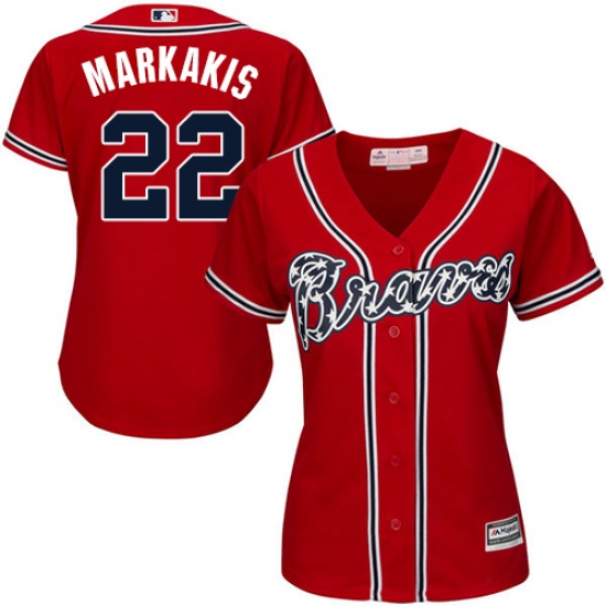Women's Majestic Atlanta Braves 22 Nick Markakis Authentic Red Alternate Cool Base MLB Jersey