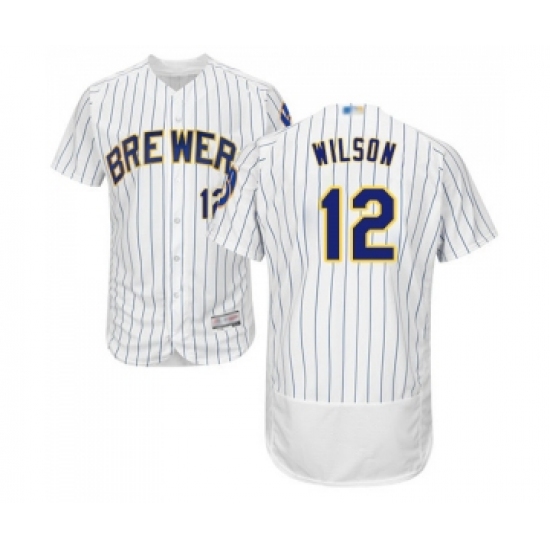 Men's Milwaukee Brewers 12 Alex Wilson White Home Flex Base Authentic Collection Baseball Jersey