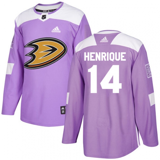 Men's Adidas Anaheim Ducks 14 Adam Henrique Authentic Purple Fights Cancer Practice NHL Jersey