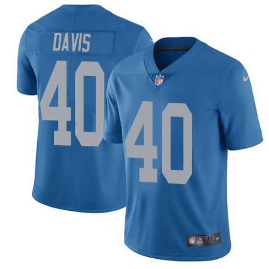 Men's Nike Detroit Lions 40 Jarrad Davis Limited Blue Alternate Vapor Untouchable NFL Jersey