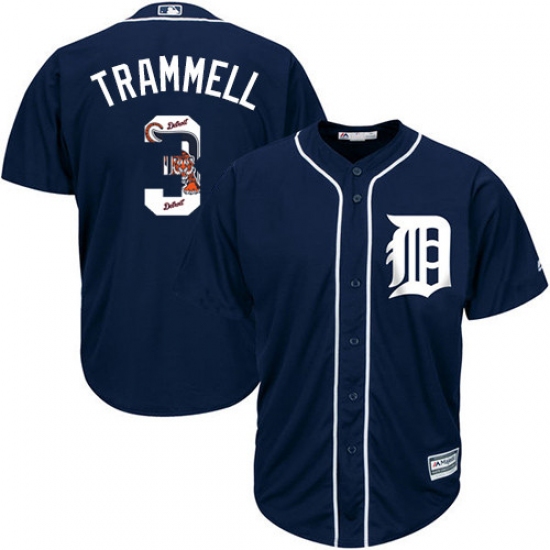 Men's Majestic Detroit Tigers 3 Alan Trammell Authentic Navy Blue Team Logo Fashion Cool Base MLB Jersey