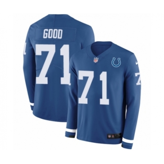 Men's Nike Indianapolis Colts 71 Denzelle Good Limited Blue Therma Long Sleeve NFL Jersey