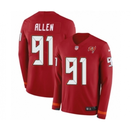 Youth Nike Tampa Bay Buccaneers 91 Beau Allen Limited Red Therma Long Sleeve NFL Jersey