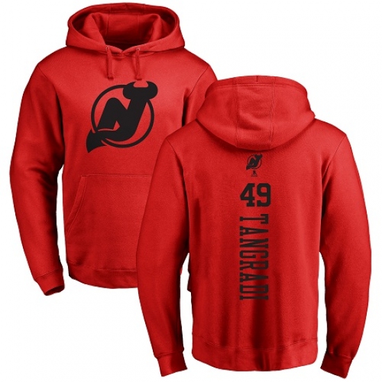 NHL Adidas New Jersey Devils 49 Eric Tangradi Red One Color Backer Pullover Hoodie