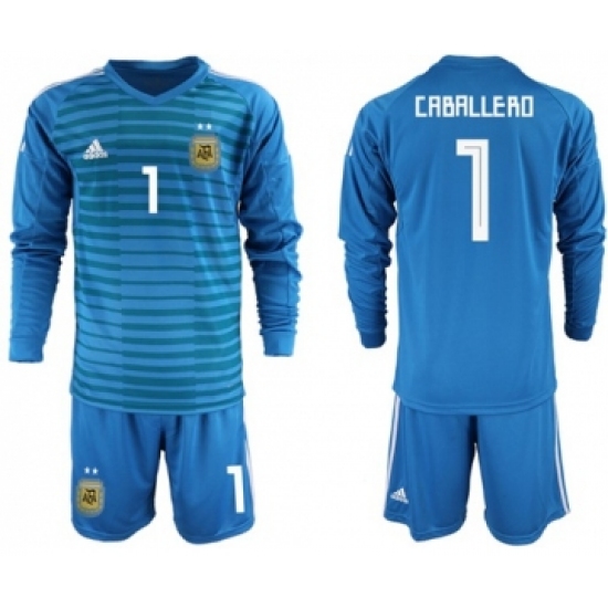 Argentina 1 Caballero Blue Long Sleeves Goalkeeper Soccer Country Jersey
