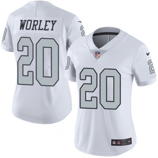 Women's Nike Oakland Raiders 20 Daryl Worley Limited White Rush Vapor Untouchable NFL Jersey