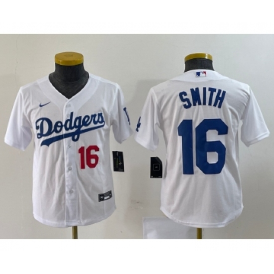 Youth Nike Los Angeles Dodgers 16 Will Smith Number White Stitched Cool Base Jersey