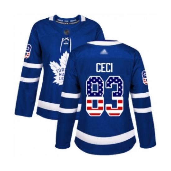 Women's Toronto Maple Leafs 83 Cody Ceci Authentic Royal Blue USA Flag Fashion Hockey Jersey
