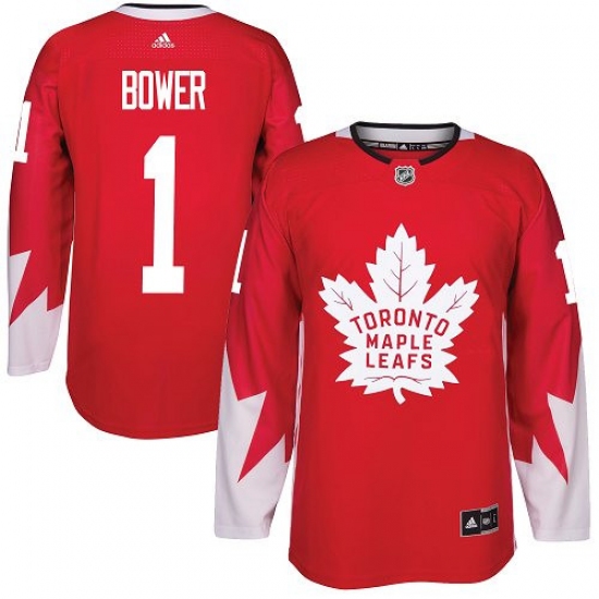 Men's Adidas Toronto Maple Leafs 1 Johnny Bower Authentic Red Alternate NHL Jersey