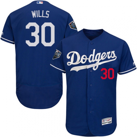 Men's Majestic Los Angeles Dodgers 30 Maury Wills Royal Blue Flexbase Authentic Collection 2018 World Series MLB Jersey