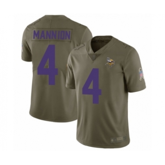 Men's Minnesota Vikings 4 Sean Mannion Limited Olive 2017 Salute to Service Football Jersey