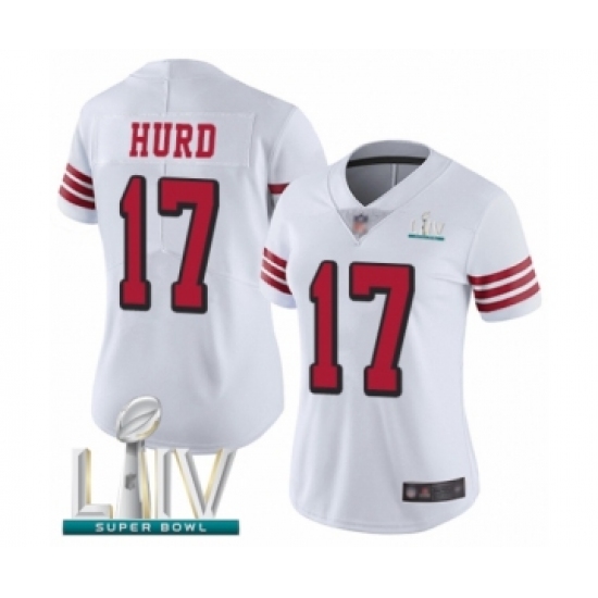 Women's San Francisco 49ers 17 Jalen Hurd Limited White Rush Vapor Untouchable Super Bowl LIV Bound Football Jersey