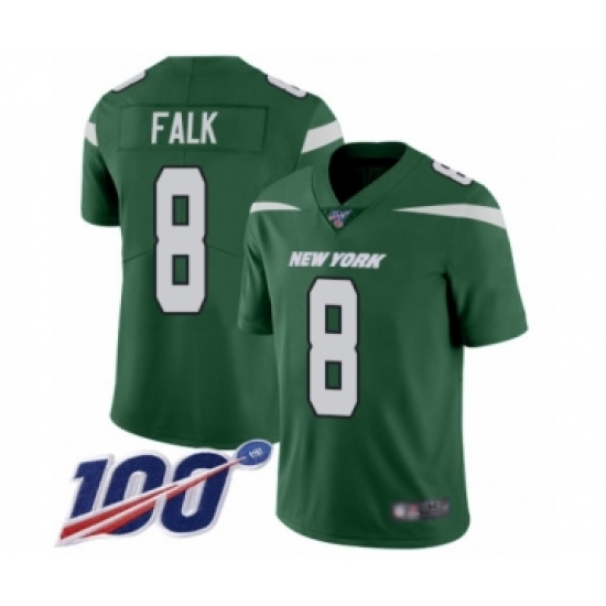 Men's New York Jets 8 Luke Falk Green Team Color Vapor Untouchable Limited Player 100th Season Football Jersey