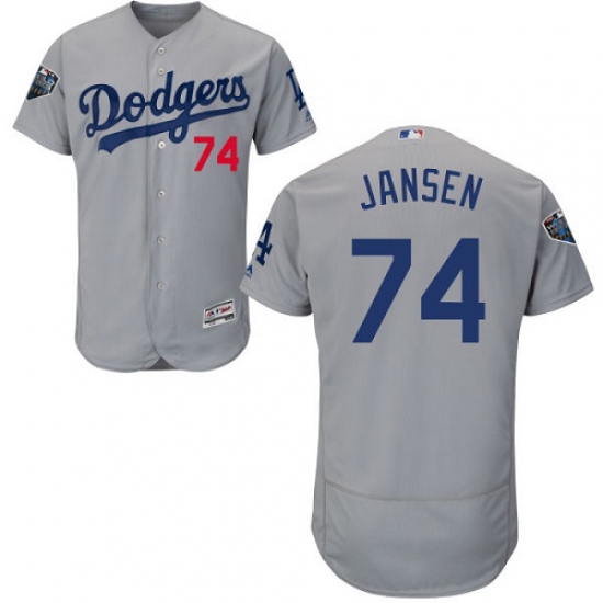 Men's Majestic Los Angeles Dodgers 74 Kenley Jansen Gray Alternate Flex Base Authentic Collection 2018 World Series MLB Jersey