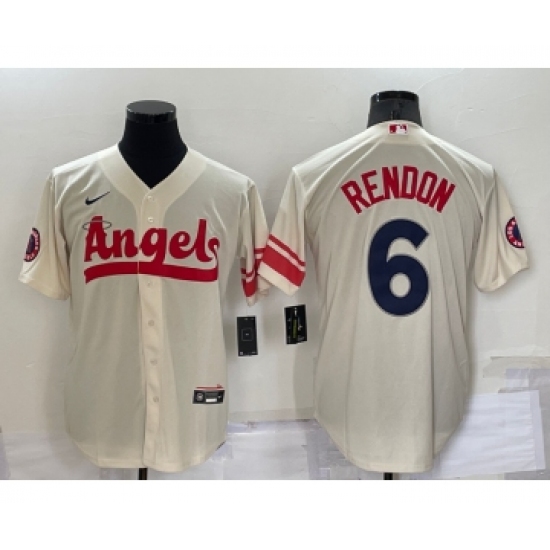 Men's Los Angeles Angels 6 Anthony Rendon Cream 2022 City Connect Cool Base Stitched Jersey