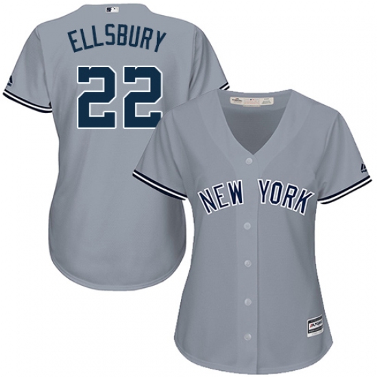 Women's Majestic New York Yankees 22 Jacoby Ellsbury Authentic Grey Road MLB Jersey