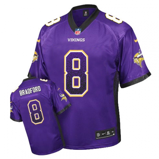 Men's Nike Minnesota Vikings 8 Sam Bradford Elite Purple Drift Fashion NFL Jersey