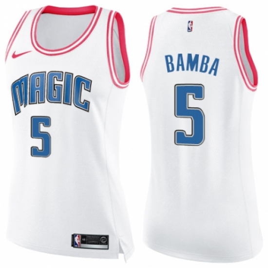 Women's Nike Orlando Magic 5 Mohamed Bamba Swingman White/Pink Fashion NBA Jersey