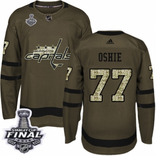 Youth Adidas Washington Capitals 77 T.J. Oshie Authentic Green Salute to Service 2018 Stanley Cup Final NHL Jersey
