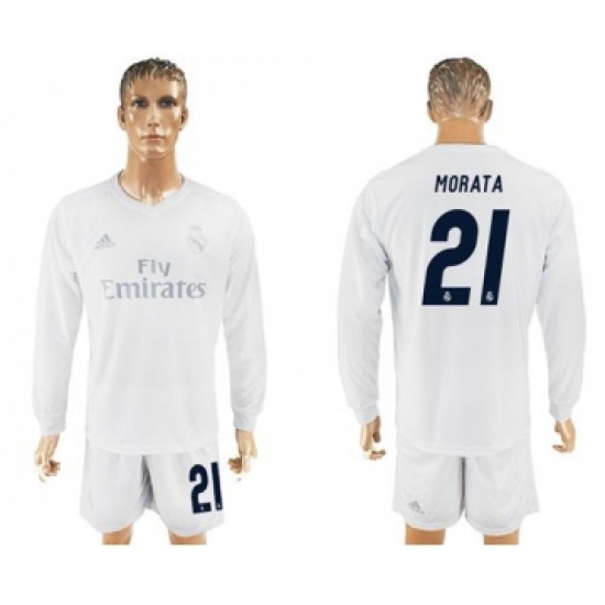 Real Madrid 21 Morata Marine Environmental Protection Home Long Sleeves Soccer Club Jersey