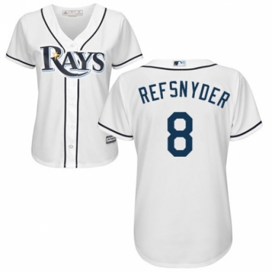 Women's Majestic Tampa Bay Rays 8 Rob Refsnyder Authentic White Home Cool Base MLB Jersey