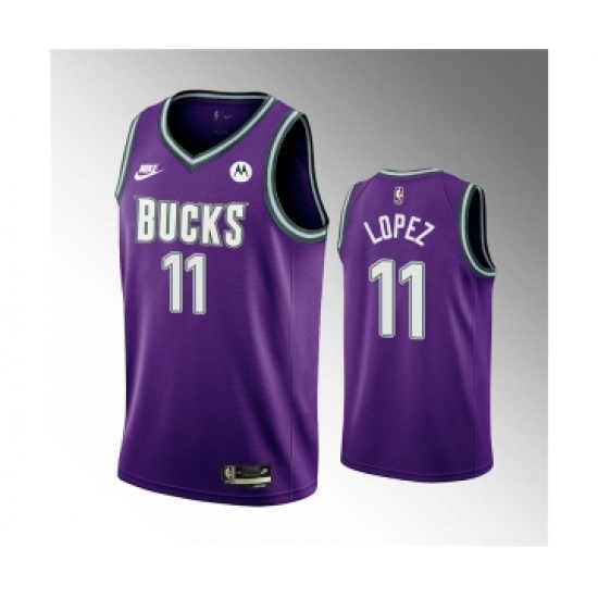 Men's Milwaukee Bucks 11 Brook Lopez 2022-23 Purple Classic Edition Swingman Stitched Basketball Jersey