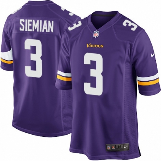 Men's Nike Minnesota Vikings 3 Trevor Siemian Game Purple Team Color NFL Jersey