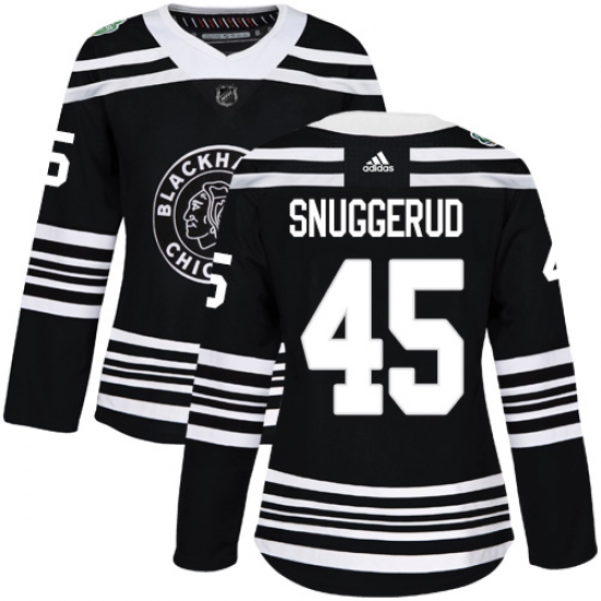 Women's Adidas Chicago Blackhawks 45 Luc Snuggerud Authentic Black 2019 Winter Classic NHL Jersey