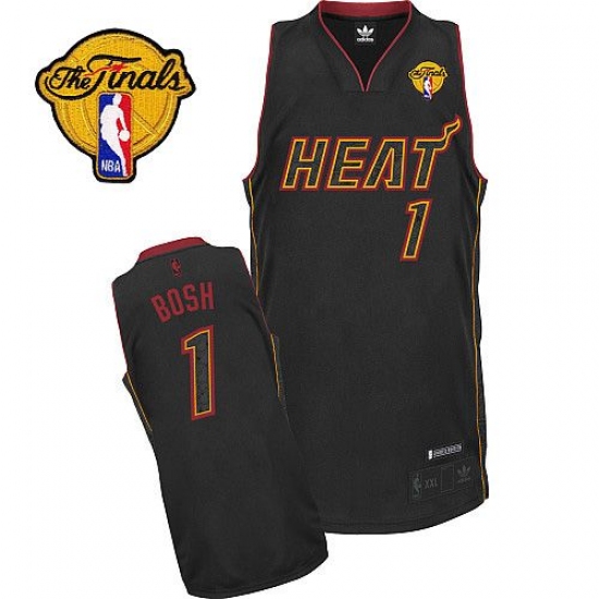 Men's Adidas Miami Heat 1 Chris Bosh Authentic Black Carbon Fiber Fashion Finals Patch NBA Jersey