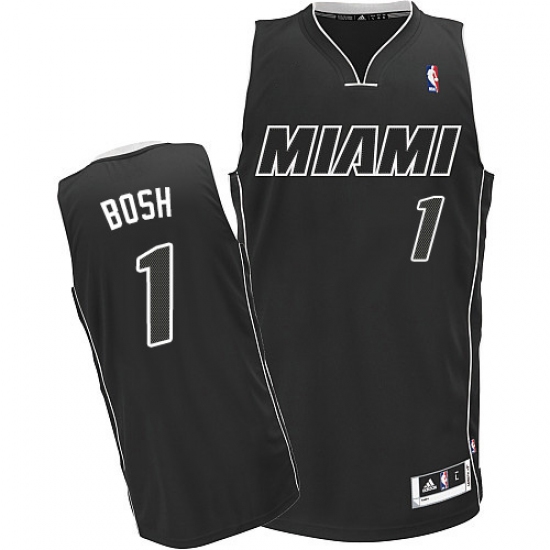 Men's Adidas Miami Heat 1 Chris Bosh Authentic Black/White NBA Jersey