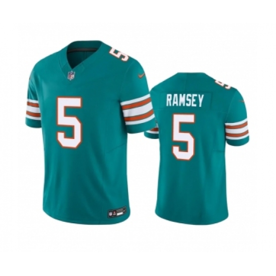 Men's Miami Dolphins 5 Jalen Ramsey Aqua 2023 F.U.S.E Vapor Limited Stitched Football Jersey