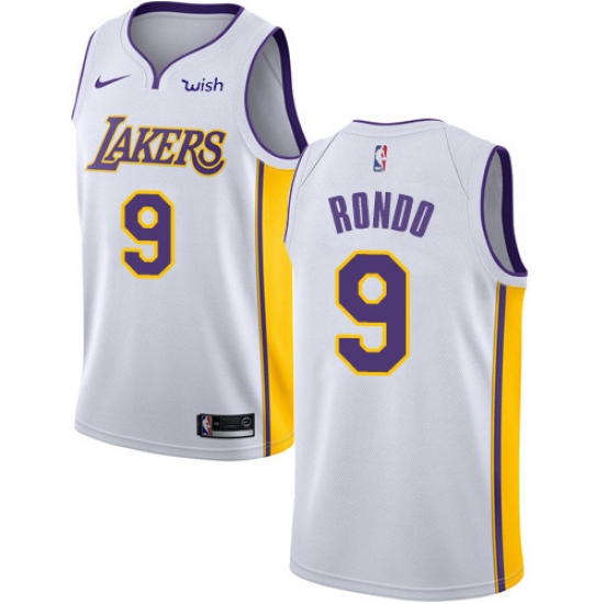 Men's Nike Los Angeles Lakers 9 Rajon Rondo Swingman White NBA Jersey - Association Edition