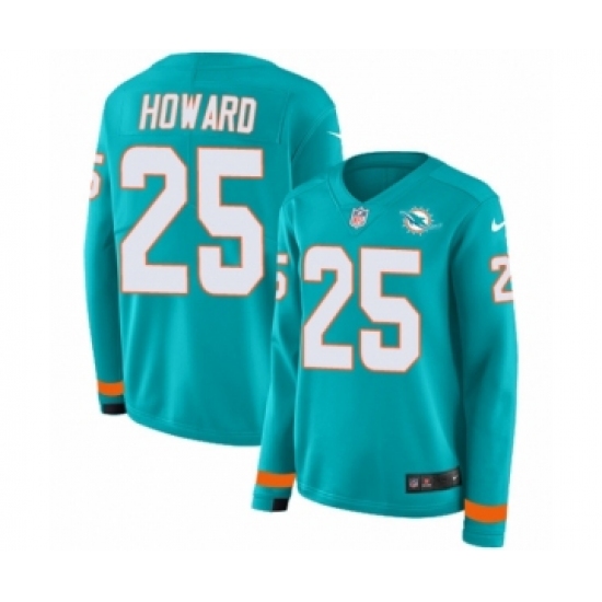 Women's Nike Miami Dolphins 25 Xavien Howard Limited Aqua Therma Long Sleeve NFL Jersey