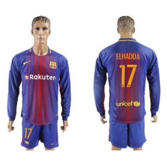 Barcelona 17 Elhadda Home Long Sleeves Soccer Club Jersey