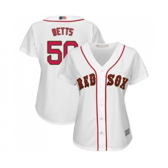 Women's Boston Red Sox 50 Mookie Betts Authentic White 2019 Gold Program Cool Base Baseball Jersey