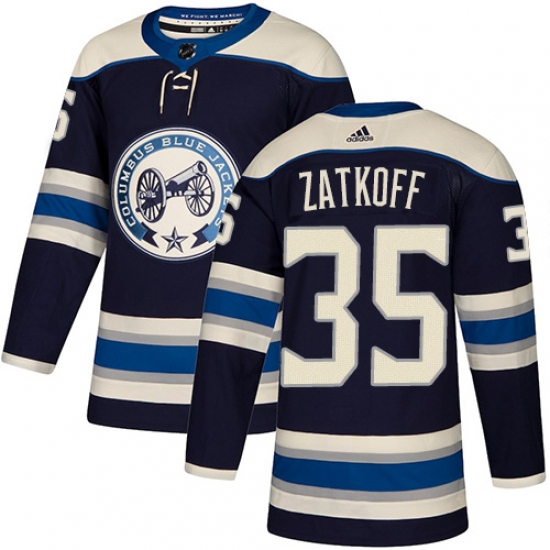 Youth Adidas Columbus Blue Jackets 35 Jeff Zatkoff Authentic Navy Blue Alternate NHL Jersey