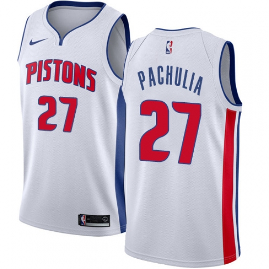 Men's Nike Detroit Pistons 27 Zaza Pachulia Swingman White NBA Jersey - Association Edition