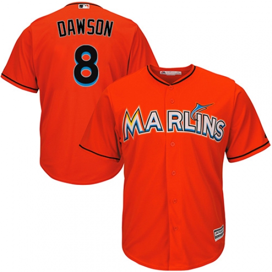 Youth Majestic Miami Marlins 8 Andre Dawson Authentic Orange Alternate 1 Cool Base MLB Jersey