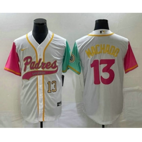 Men's San Diego Padres 13 Manny Machado Number White NEW 2023 City Connect Cool Base Stitched Jersey