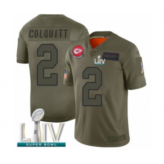 Men's Kansas City Chiefs 2 Dustin Colquitt Limited Olive 2019 Salute to Service Super Bowl LIV Bound Football Jersey